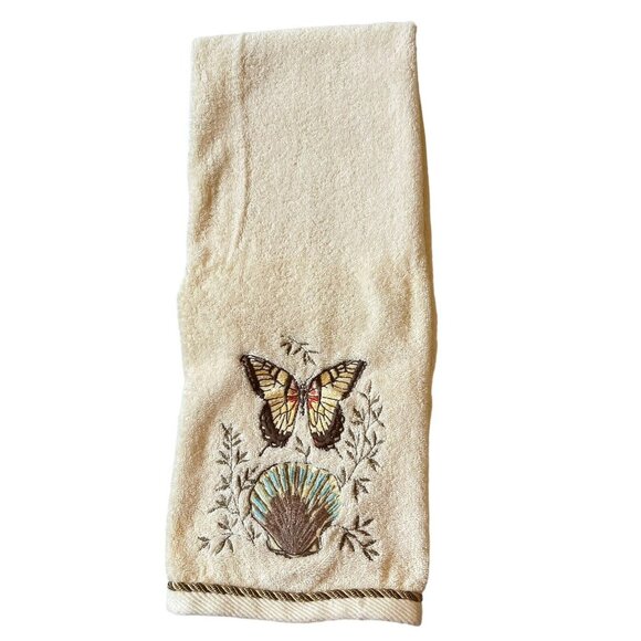 Vtg Butterfly Seashell Embroidered Towel Bath Fingertip Set Rope Trim - Picture 7 of 16